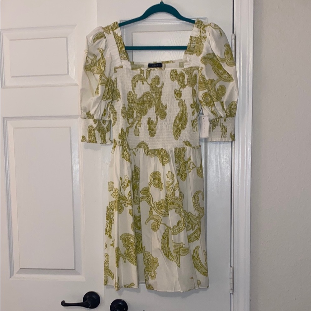 White and Green Paisley Dress